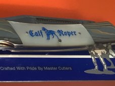 Vintage Bulldog Brand HAND MADE 1 Blade Calf Roper Lock Blade Hunter w Fiery Mother of Pearl Handles