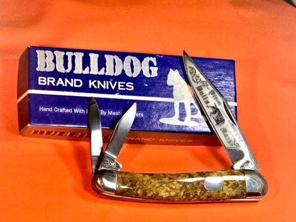 1993 Bulldog Brand 3 Blade Whittler Knife w/ Gold Dust Handles & Frost & Blade Etch -1 of 60 1993 Bulldog Brand 3 Blade Whittler Knife w/ Gold Dust Handles & Frost & Blade Etch -1 of 60