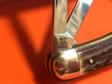 1996 Bulldog Brand 3 Blade Whittler Knife w/ Great Stag Handles & Blade Etch -Low production