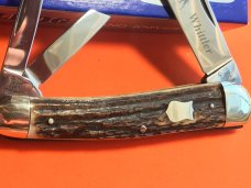 1996 Bulldog Brand 3 Blade Whittler Knife w/ Great Stag Handles & Blade Etch -Low production