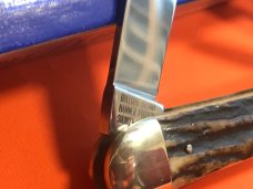 1996 Bulldog Brand 3 Blade Whittler Knife w/ Great Stag Handles & Blade Etch -Low production