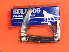 1996 Bulldog Brand 3 Blade Whittler Knife w/ Great Stag Handles & Blade Etch -Low production
