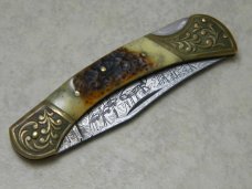 United Cutlery Custom Made UC410 Bone Etched Duck Scenery Lockback Knife 