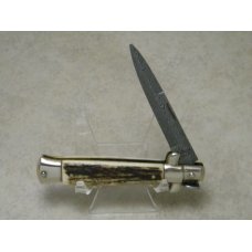 Falcon Italy Stag Damascus Lockback Stiletto Knife