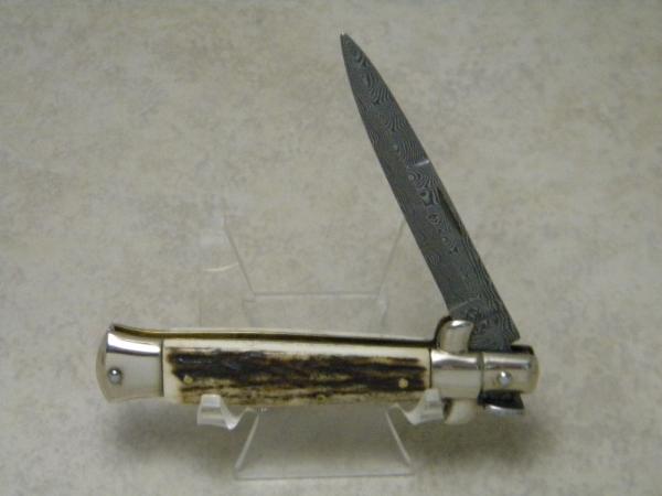 Falcon Italy Stag Damascus Lockback Stiletto Knife Falcon Italy Stag Damascus Lockback Stiletto Knife