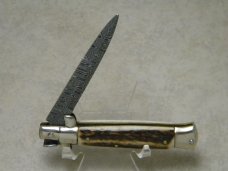 Falcon Italy Stag Damascus Lockback Stiletto Knife 