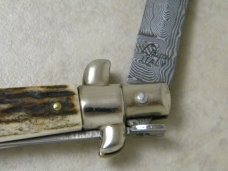 Falcon Italy Stag Damascus Lockback Stiletto Knife 