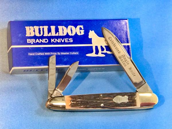 Bulldog Brand Celebrated Anglo Saxon Whittler Knife w/ Great Stag Handles +Blade Etch -5 & 1/4" -NOS Bulldog Brand Celebrated Anglo Saxon Whittler Knife w/ Great Stag Handles +Blade Etch -5 & 1/4" -NOS