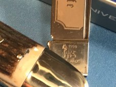 Bulldog Brand Celebrated Anglo Saxon Whittler Knife w/ Great Stag Handles +Blade Etch -5 & 1/4" -NOS
