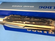 Bulldog Brand Celebrated Anglo Saxon Whittler Knife w/ Great Stag Handles +Blade Etch -5 & 1/4" -NOS