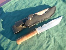 Vintage Handmade Survival, Fighting Knife made in Philippines, W/ leather sheath