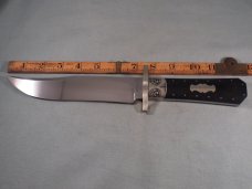 Beautiful Custom Made Coffin Hilt Bowie Knife From Braschler & Martin,Engraving,Ebony?,7-1/4" Blade