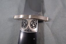 Beautiful Custom Made Coffin Hilt Bowie Knife From Braschler & Martin,Engraving,Ebony?,7-1/4" Blade