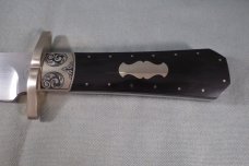 Beautiful Custom Made Coffin Hilt Bowie Knife From Braschler & Martin,Engraving,Ebony?,7-1/4" Blade