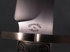 Beautiful Custom Made Coffin Hilt Bowie Knife From Braschler & Martin,Engraving,Ebony?,7-1/4" Blade