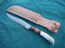 US 2005 Custom Handmade Scagel Stag Handle Hunting Knife w/ Sheath. Made in USA!