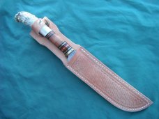 US 2005 Custom Handmade Scagel Stag Handle Hunting Knife w/ Sheath. Made in USA!