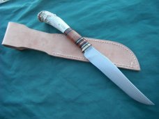 US 2005 Custom Handmade Scagel Stag Handle Hunting Knife w/ Sheath. Made in USA!