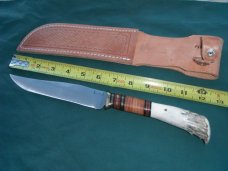 US 2005 Custom Handmade Scagel Stag Handle Hunting Knife w/ Sheath. Made in USA!