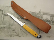 Queen Steel Trout and Bird knife #85A: 6 ¼” overall with 3” blade, Amber Delrin handles  