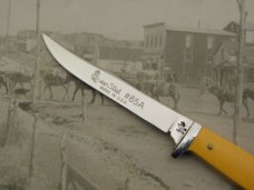 Queen Steel Trout and Bird knife #85A: 6 ¼” overall with 3” blade, Amber Delrin handles  
