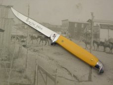 Queen Steel Trout and Bird knife #85A: 6 ¼” overall with 3” blade, Amber Delrin handles  