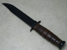 Ka-Bar Olean, NY "100 Years 1898-1998" Stacked Leather #1241 USMC Fixed Blade Knife & Sheath in Box