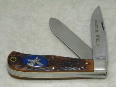 Camillus USA Delrin American Wildlife Series #10 Jumbo Trapper Knife - Howling Coyote c.1976