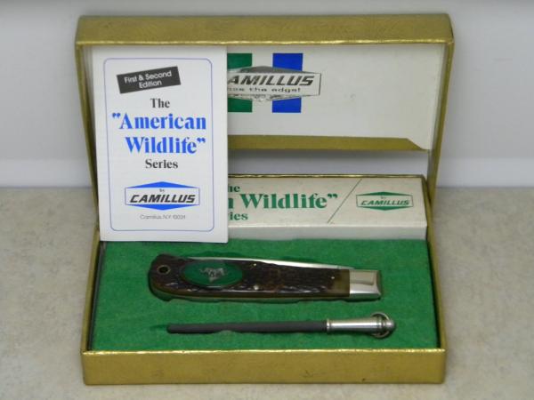 Camillus USA Delrin American Wildlife Series #10 Jumbo Trapper Knife - Mountain Sheep c.1977 Camillus USA Delrin American Wildlife Series #10 Jumbo Trapper Knife - Mountain Sheep c.1977
