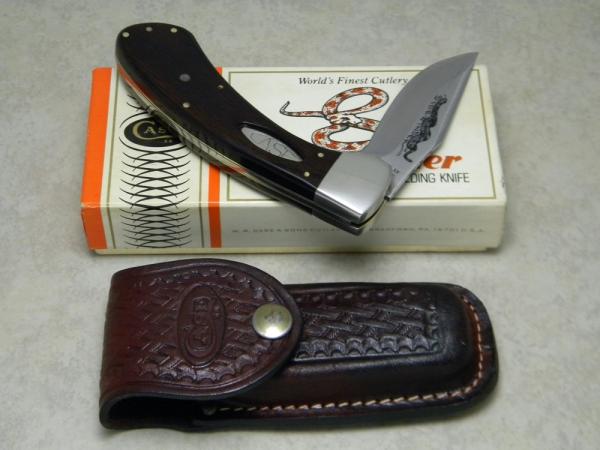 Case XX SS USA 9 Dot (1981) Wood Sidewinder Side Release Lockblade Knife & Pouch in Box Case XX SS USA 9 Dot (1981) Wood Sidewinder Side Release Lockblade Knife & Pouch in Box