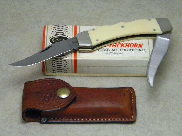 Case XX SS USA 9 Dot (1981) White Texas Lockhorn Double Lockback Knife & Pouch in Box