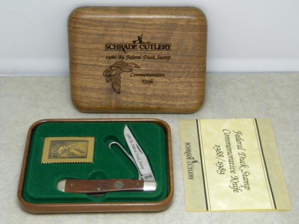 Schrade + USA LTD 1988/89 Federal Duck Stamp Commemorative Gut Hook Slimline Trapper Knife in Box