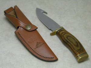 Buck USA 191 Legendary Whitetails Wood Zipper Guthook Skinner Fixed Blade Sheath Knife c.2002