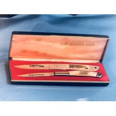 Vintage Japan Frost LockBack and Boot Knife The Gamblers Set w/ Stag Handles +NOS in Display Case