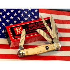 J A Henckels 4 Blade Stockman Pocket Knife with Natural Torched Bone Handles! NOS & M/NM