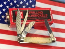 J A Henckels 4 Blade Stockman Pocket Knife with Natural Torched Bone Handles! NOS & M/NM