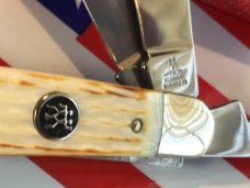 J A Henckels 4 Blade Stockman Pocket Knife with Natural Torched Bone Handles! NOS & M/NM