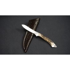 + SCARCE BILL DUFF Custom Knife w/Spine Filework, Stag Handle Scales & Tooled Leather Sheath