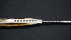 + SCARCE BILL DUFF Custom Knife w/Spine Filework, Stag Handle Scales & Tooled Leather Sheath