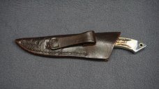 + SCARCE BILL DUFF Custom Knife w/Spine Filework, Stag Handle Scales & Tooled Leather Sheath