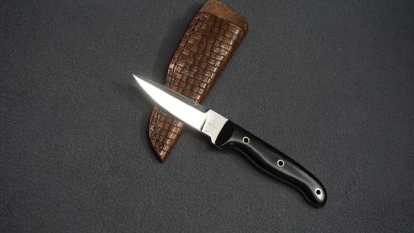 ++ SCARCE DETMER #1674 Custom Double-Edge Knife w/Ebony Handle Scales & Custom Leather Sheath ++