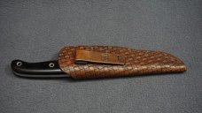 ++ SCARCE DETMER #1674 Custom Double-Edge Knife w/Ebony Handle Scales & Custom Leather Sheath ++