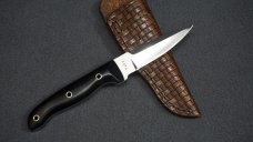 ++ SCARCE DETMER #1674 Custom Double-Edge Knife w/Ebony Handle Scales & Custom Leather Sheath ++