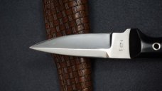 ++ SCARCE DETMER #1674 Custom Double-Edge Knife w/Ebony Handle Scales & Custom Leather Sheath ++