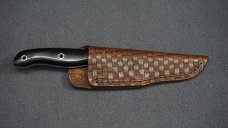++ SCARCE DETMER #1674 Custom Double-Edge Knife w/Ebony Handle Scales & Custom Leather Sheath ++