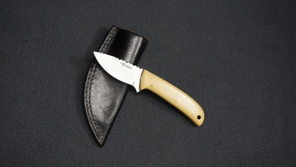 + SCARCE HP ROBBINS Custom Knife w/Spine Filework Bone Handle Scales & Matched Leather Sheath