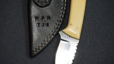 + SCARCE HP ROBBINS Custom Knife w/Spine Filework Bone Handle Scales & Matched Leather Sheath