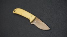 + SCARCE HP ROBBINS Custom Knife w/Spine Filework Bone Handle Scales & Matched Leather Sheath