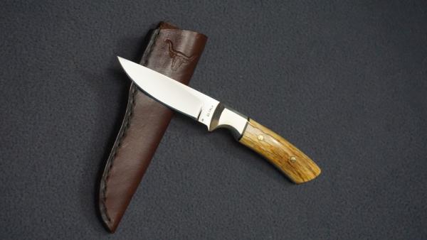 + SCARCE DETMER #1709 Custom D2 Knife w/Elk Horn Handle Scales & Matching #s Custom Leather Sheath +