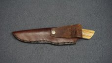 + SCARCE DETMER #1709 Custom D2 Knife w/Elk Horn Handle Scales & Matching #s Custom Leather Sheath +
